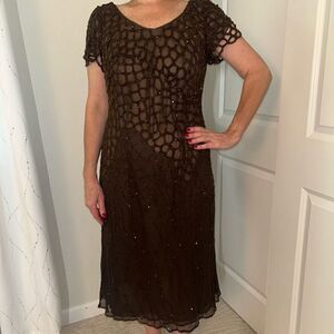 Lourdes Chavez Brown Embellished Long Dress L